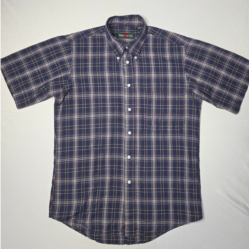 vintage Marc Lewis button-down plaid short-sleeve shirt Size M